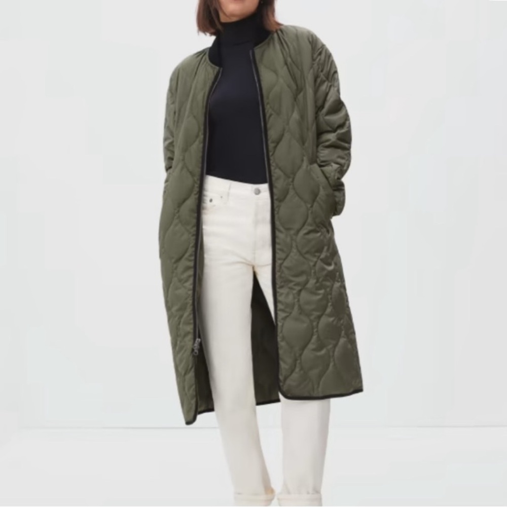 Everlane Olive Green Quilted Long Coat